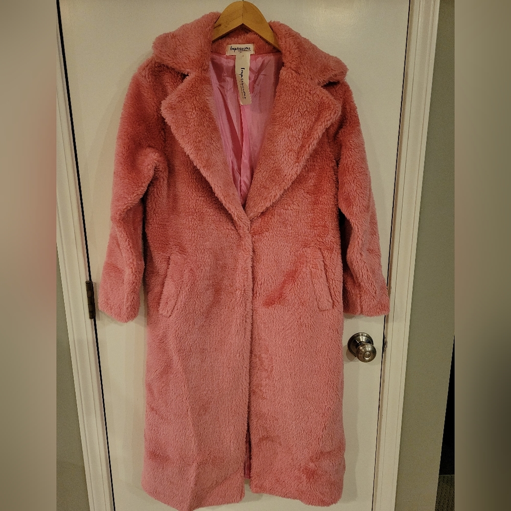 Impressions Online Boutique Pink Sherpa Coat Size Small
